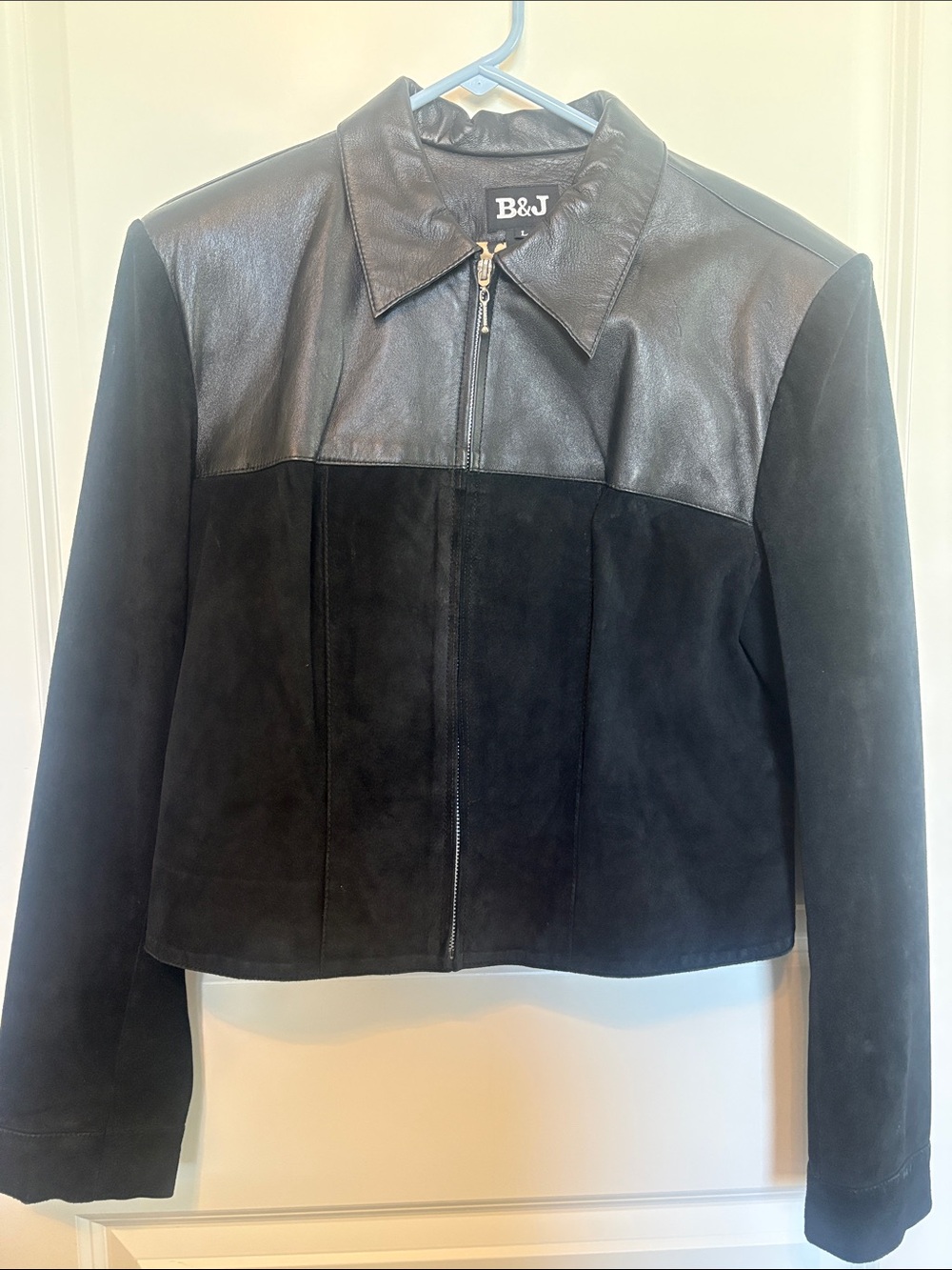 Black Leather and Suede Zip-Front Jacket